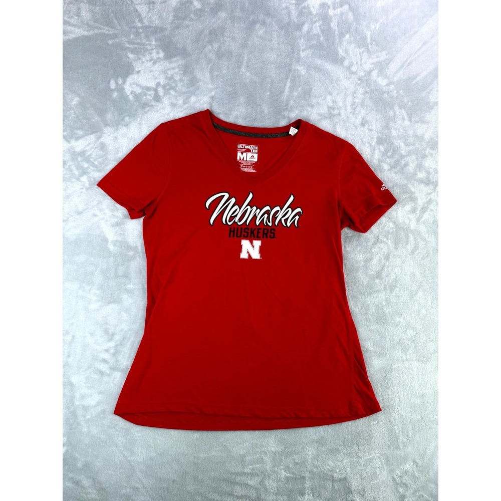 Nebraska Huskers Adidas Ultimate Tee T-Shirt Womens Medium Red Football NCAA